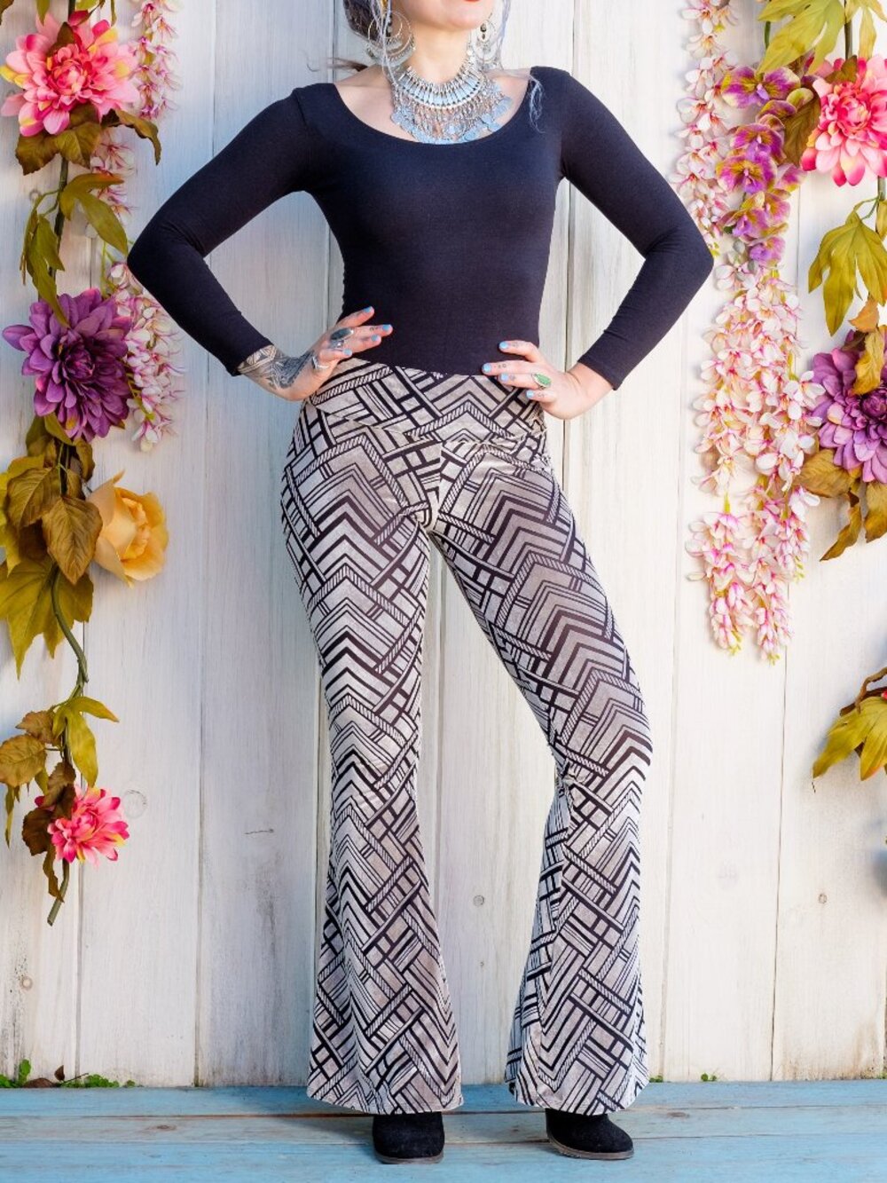 Silver Chevron Burnout Bell Bottoms - Warrior Within Designs